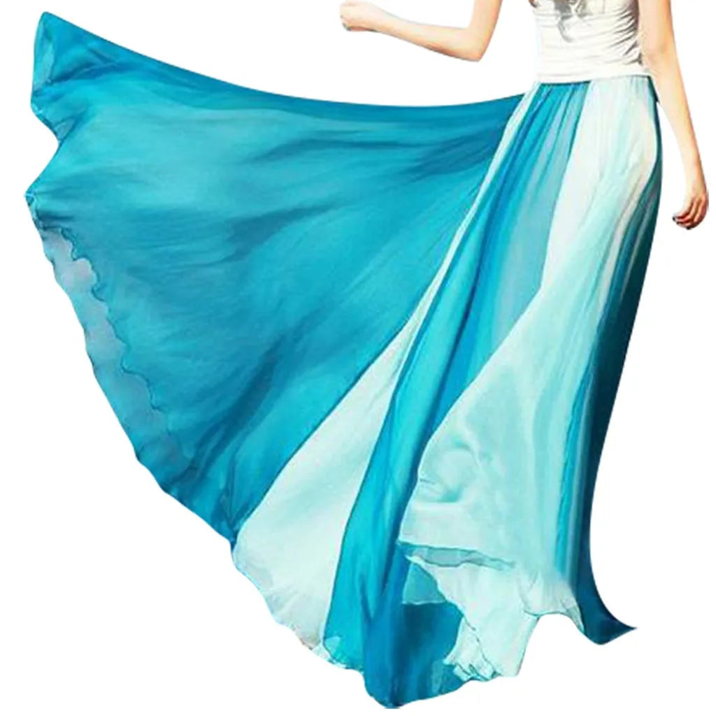 Floor Length Skirt Fashion Full Flowing Circle Color Women Chiffon Bohemian Styel Large Swing Sheer Breath Skirt for Cocktail