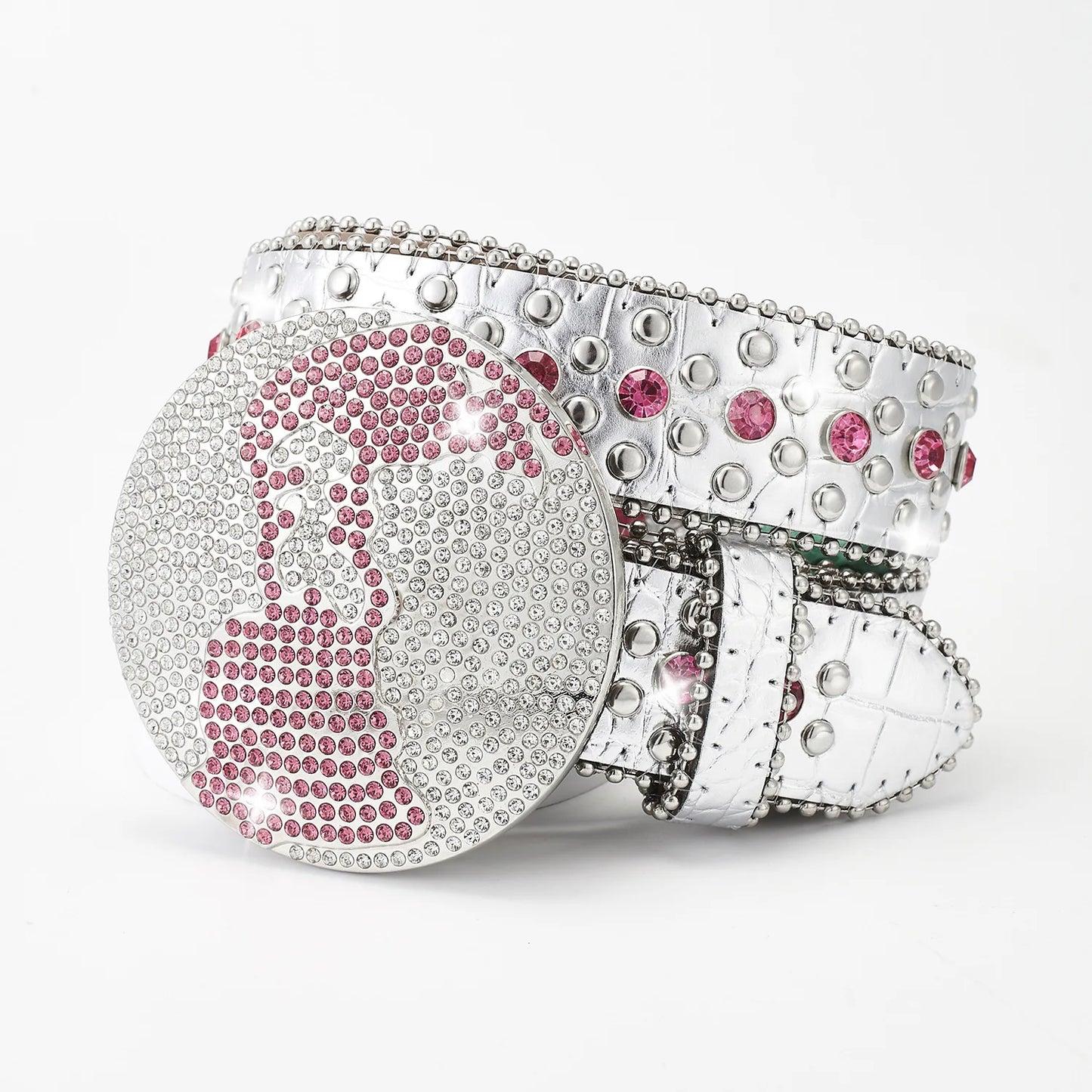 Western Leather belt BlingBling Diamond round buckle water Crystal diamond belt punk style Unisex PU Synthetic belt
