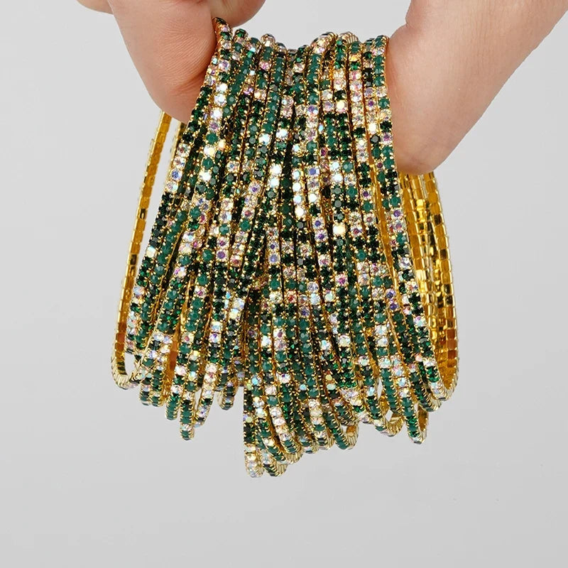 5pcs Fashion Colorful Acrylic Crystal Rhinestone Elastic Bracelet for
