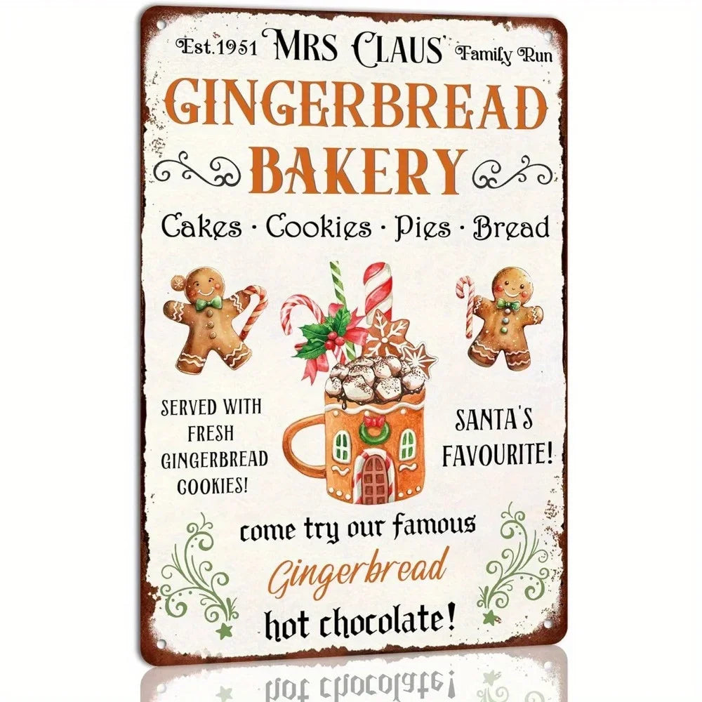Mrs Claus Gingerbread Bakery Metal Sign Perfect Christmas Themed Retro Poster for Your Kitchen Cafe Bar or Farmhouse Xmas Wall