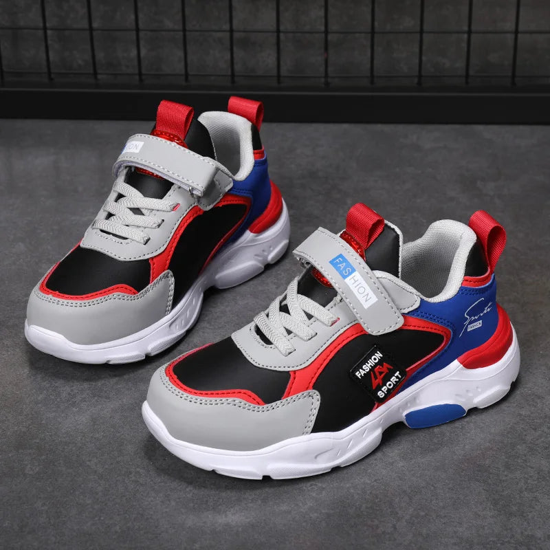 Autumn and Winter Children's Shoes, Boys' Sneakers, Leather Surface, Non-Slip, Versatile Sports Shoes.