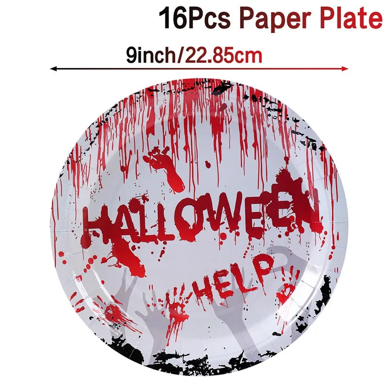Happy Halloween Banner Bloody Bat Pumpkin Ghost Print Party Backdrop Hanging Banner Halloween Party Decoration For Home