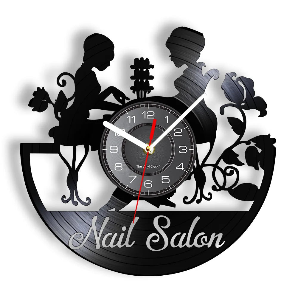 Manicure Design Wall Clock Fashion Beauty Store Wall Art Salon Vinyl Record Wall Clock Beauty Home Decor Gift For Her