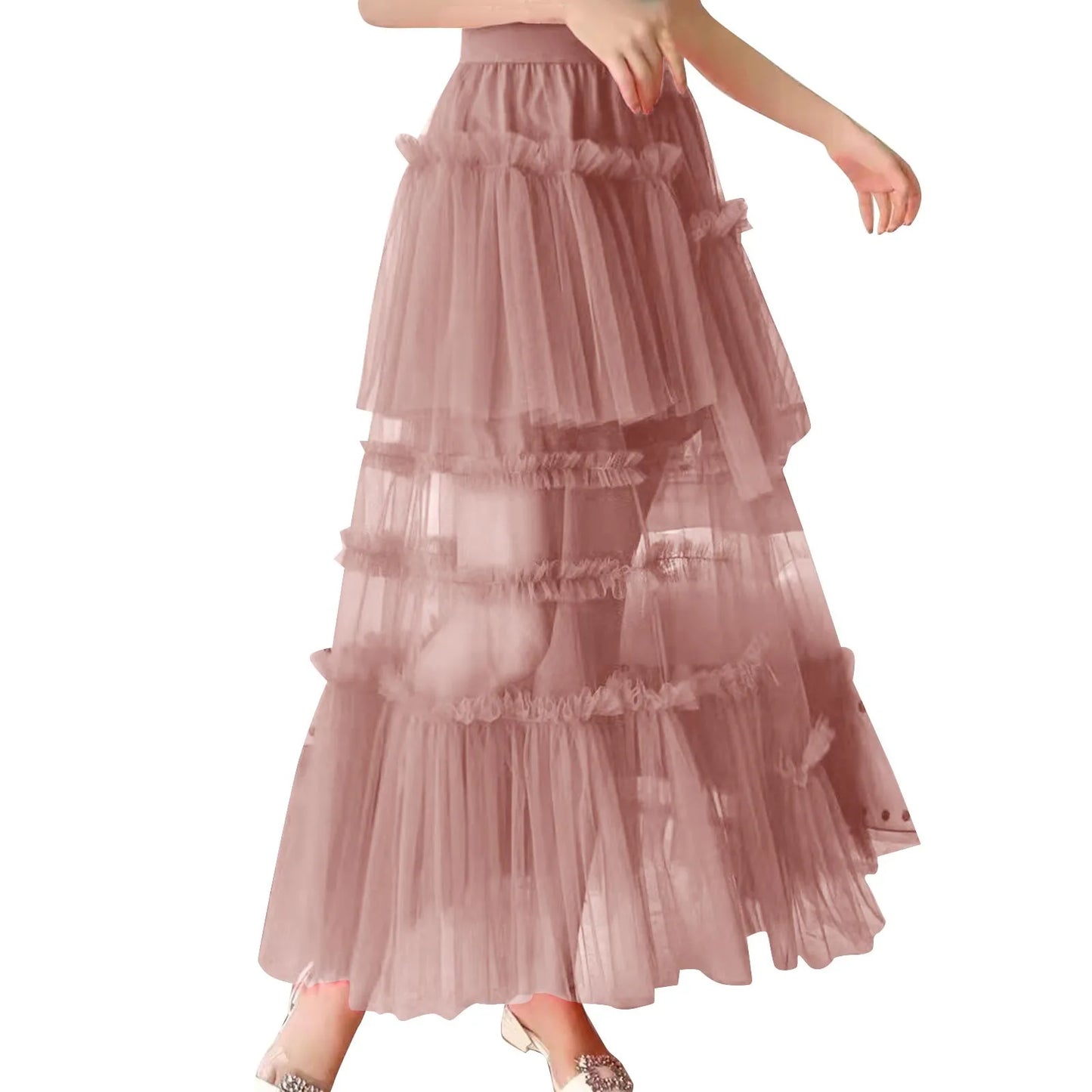 Skirts For Party 2024 Women's Long Summer Tulle Skirt Elegant High Waist Cocktail Party Wedding Flared Hem Dance Skirt for Girls