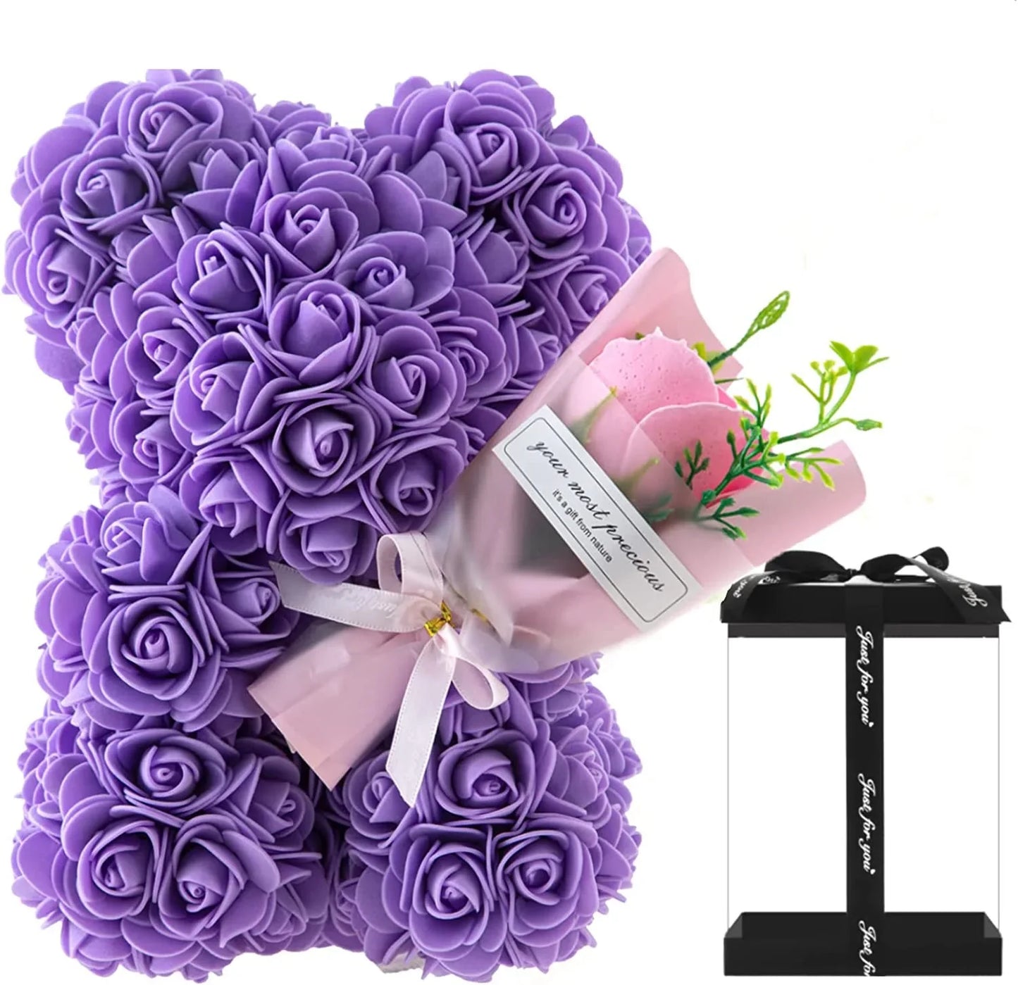 1pc 25cm Rose Bear with Flower Bouquet Artificial Foam Flowers Bear Romantic Creative Gifts for Valentines Day Anniversary Gift
