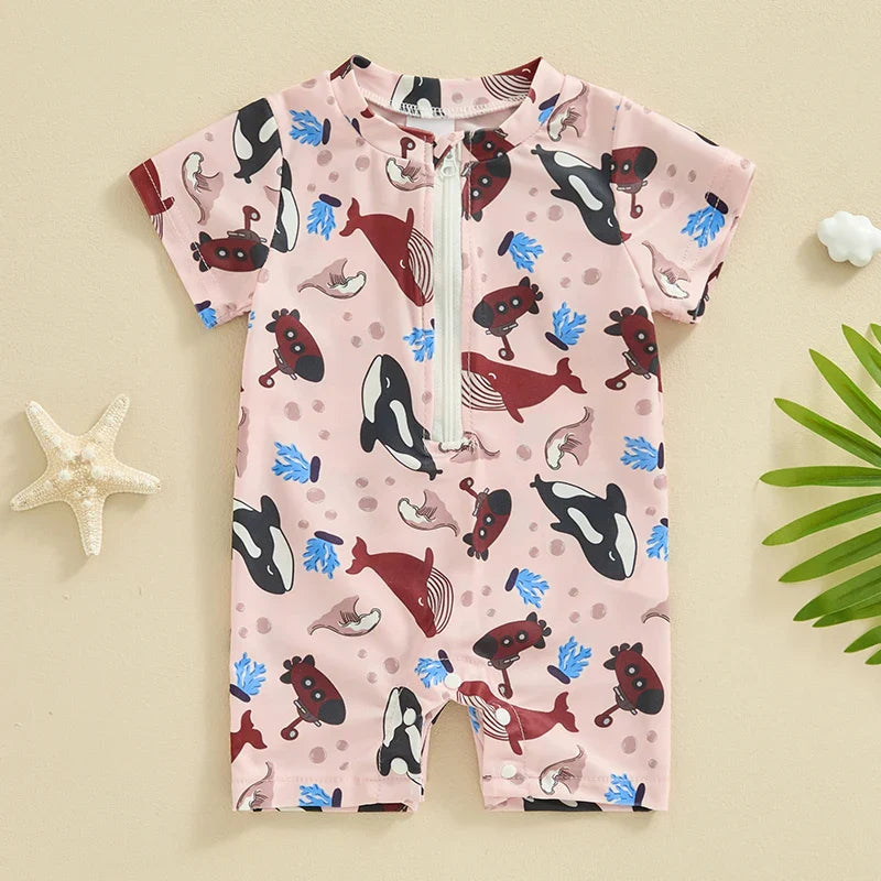 Citgeett Summer Kids Boys Short Sleeve Swimsuit Print Ziper Swimwear Bathing Suit Romper Clothes