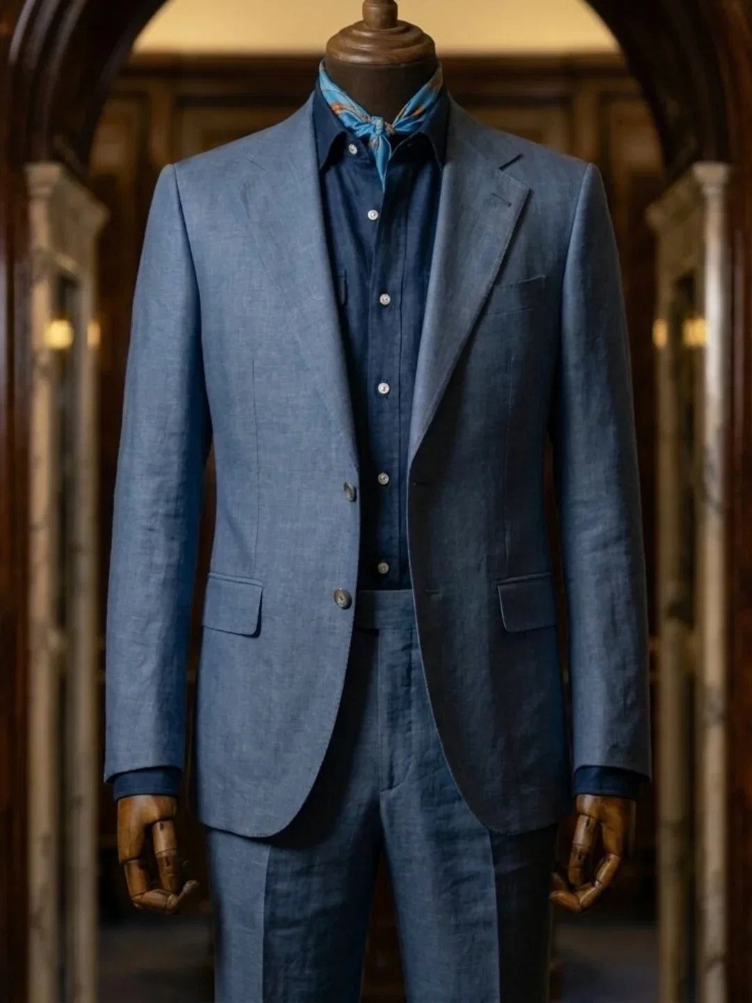 Summer Linen Men Suit Light Blue Notch Lapel 2 Pieces Formal Jacket Trousers Beach Wedding Casual Business Suit Customized