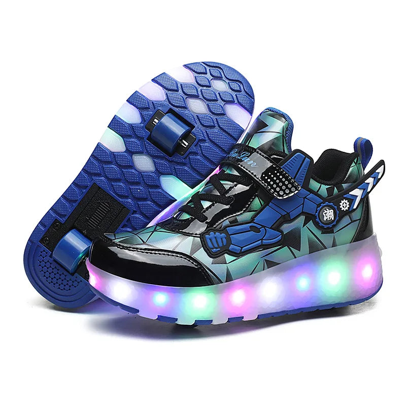 Two wheel skateboarding shoes casual shoes mob shoes Children's luminous roller skates skating charging with lights wheel shoes