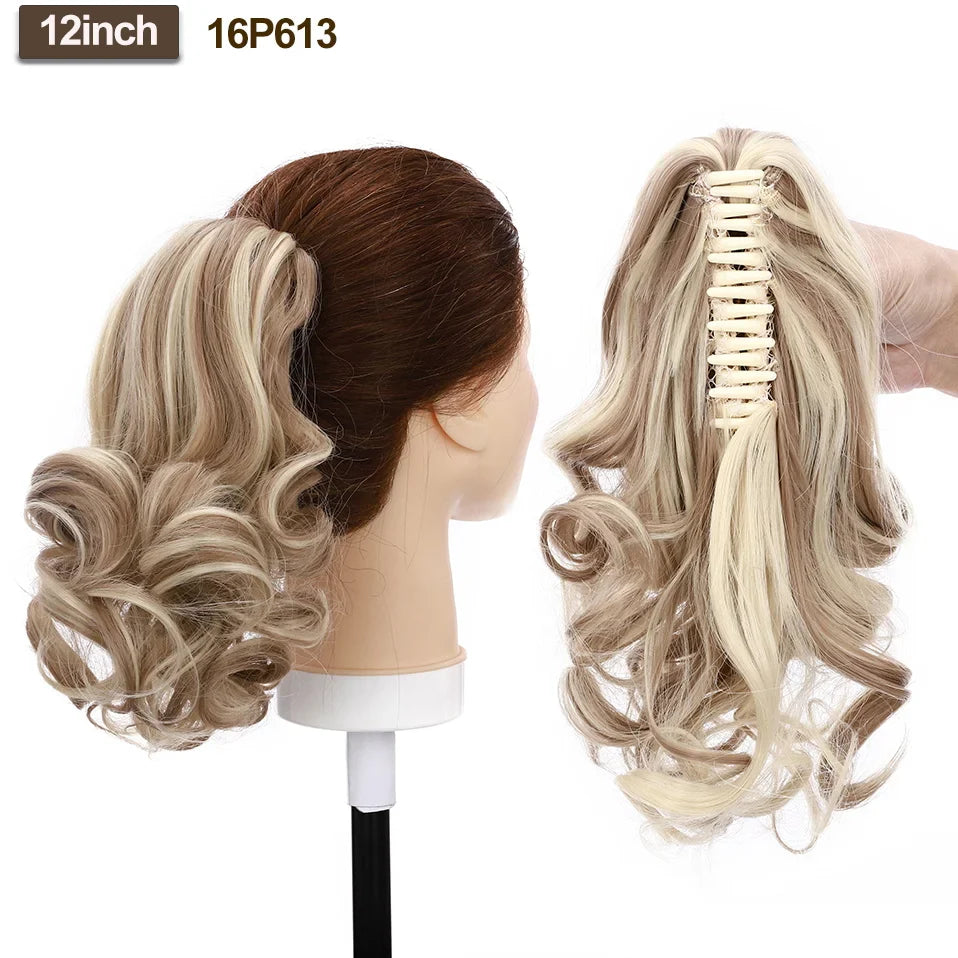 BENEHAIR Fake Ponytail Claw On Ponytail Long Wavy Clip In Hair Extension Hair Synthetic Hairpiece For Women Pony Tail Fake Hair