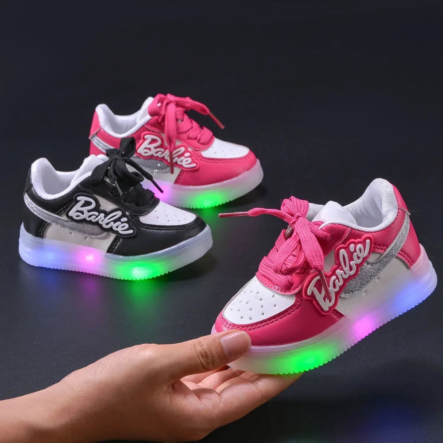 Barbie Shoes Kids Cute LED Shoes Tennis Shoes, Girls Luminous Sport Shoes, Baby Casual Sneakers Lighted Shoes Size 21-30.