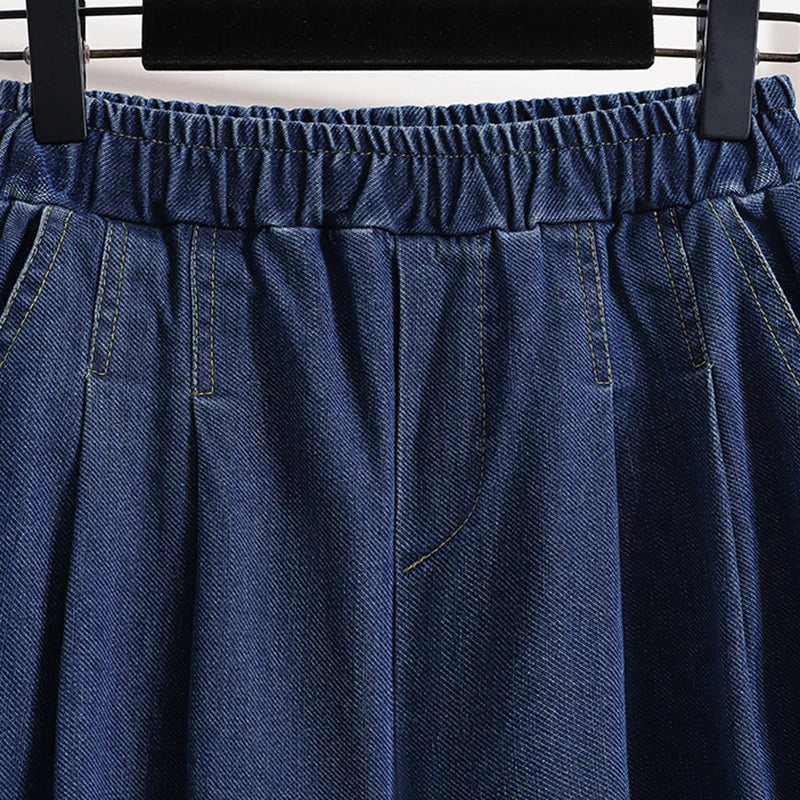 New 2024 Autumn Plus Size Jeans For Women High Elastic Waist Loose Blue Black Color.