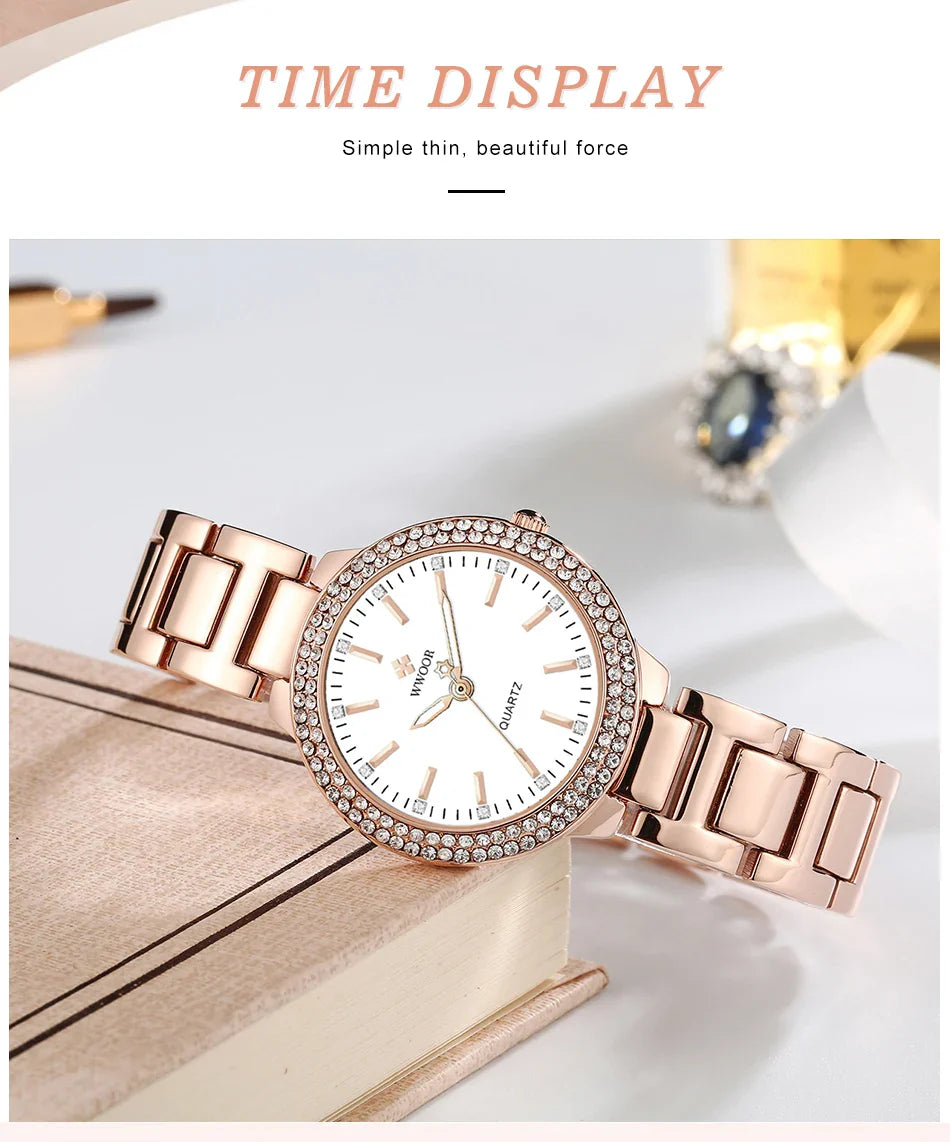 WWOOR New Women's Watches Fashion Crystal Diamond Ladies Quartz Wristwatch For Woman Relogio Feminino Female Montre Reloj Mujer