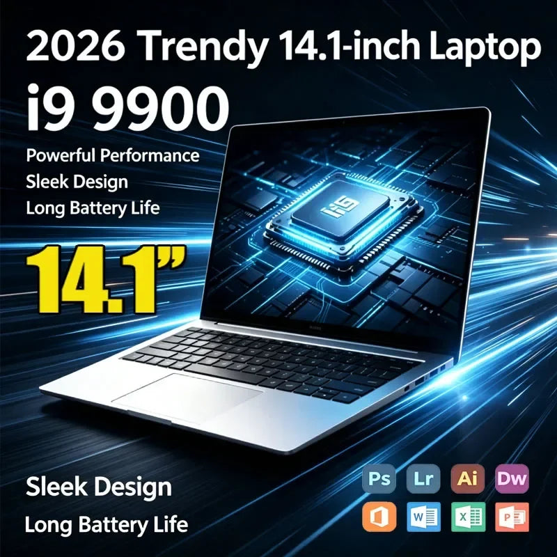 2026 NEW 14.1 Inch Ultra Slim Laptop Intel Core i9 9900 32GB RAM 2TB SSD Windows 11 Gaming Gamer Office Notebook 1920x1080 Max