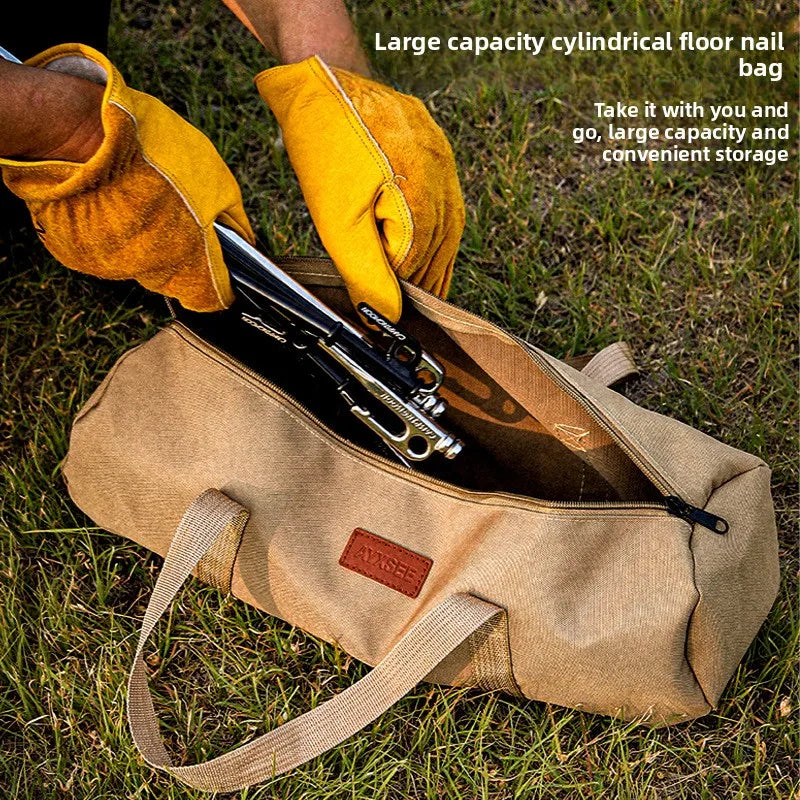 Outdoor Cylindrical Camping Storage Bag Portable Handbag for Tent Stakes Wind Ropes Durable Cylinder Pouch for Camping Accessori