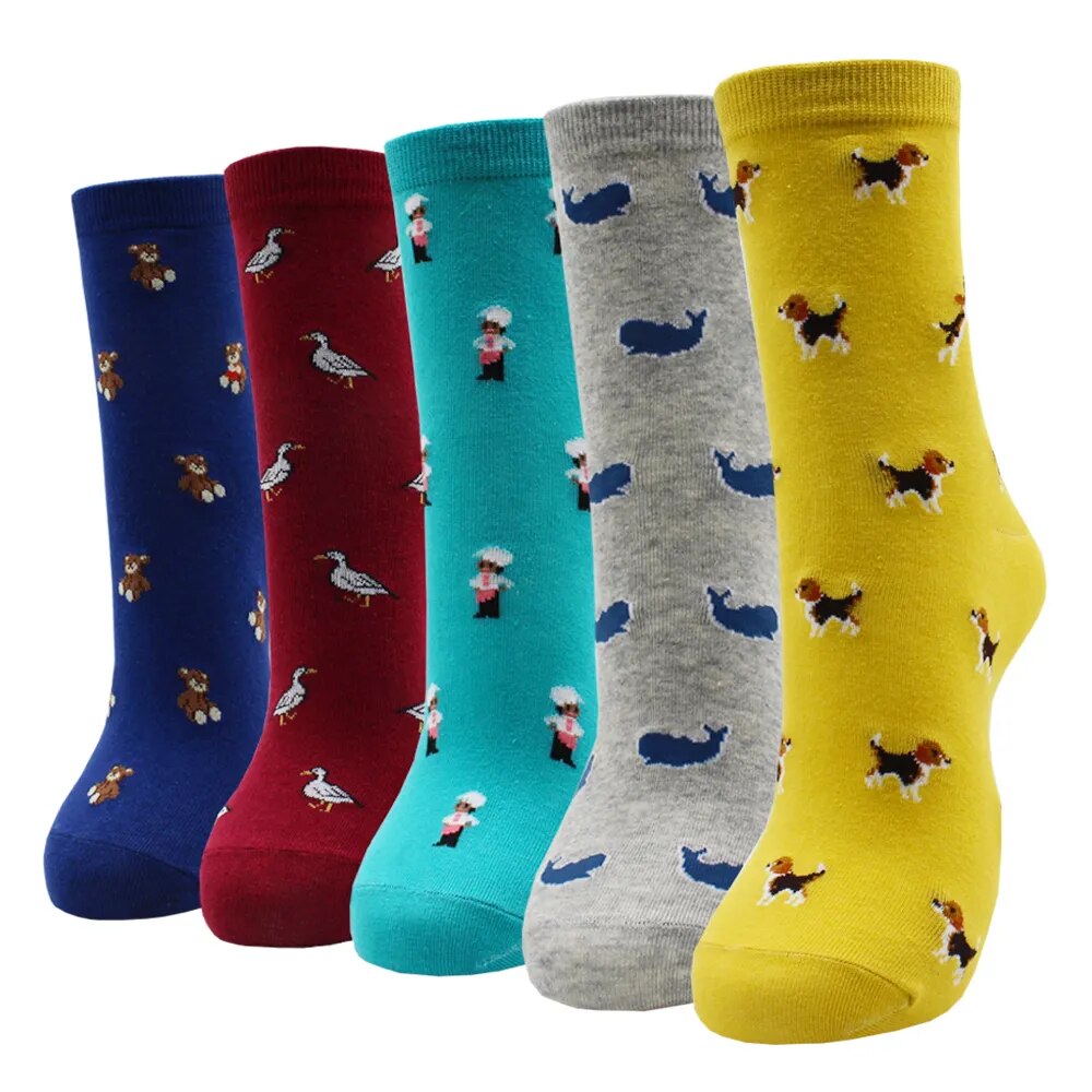 5 Pairs Fashion Colorful Kawaii Cute Cartoon Cotton Women Socks Harajuku Korean Halloween Cat Dog Owl Duck Fox Girl Socks