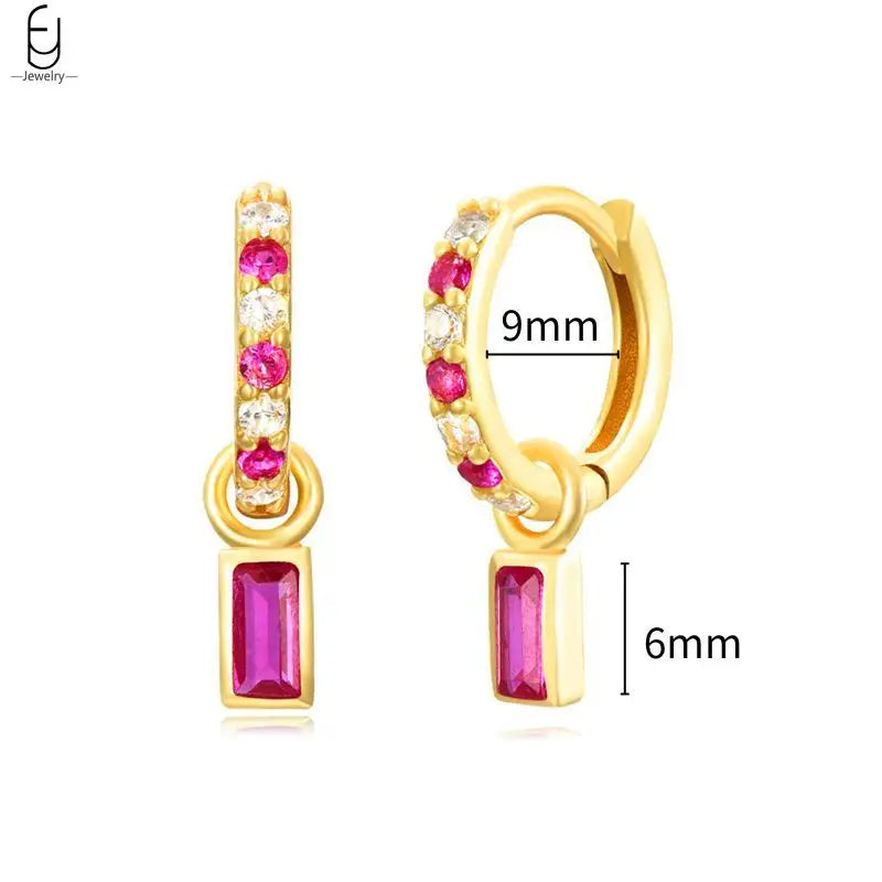 925 Sterling Silver Needle Rose Red Crystal Stud Earrings For Women Water Drop/Heart Pendant Gold Earrings Fashion Jewelry Gifts