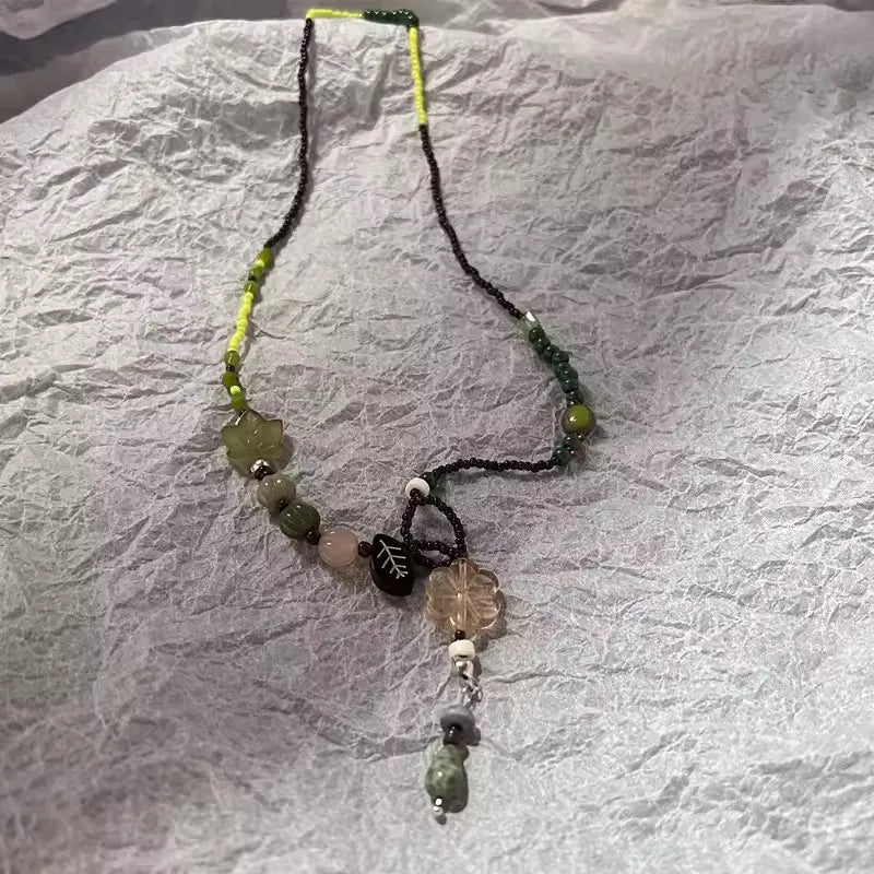Boho Natural Tiger Eye Stone Beaded Necklace Set Multi Color Glass