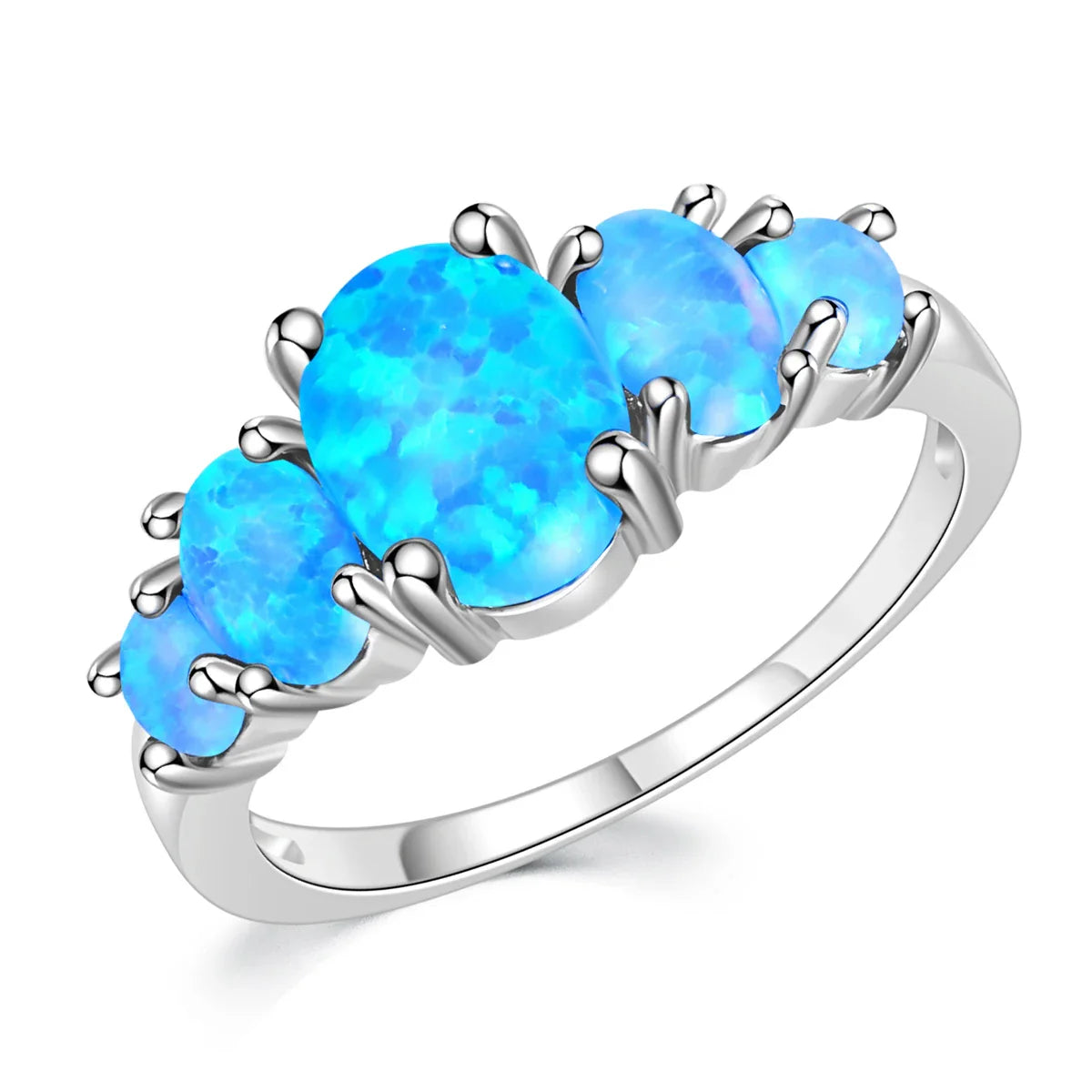 CiNily White & Orange & Blue Fire Opal Filled Rings With Round Stone Silver Plated Luxury Big Bohemia Boho Summer Jewelry Woman