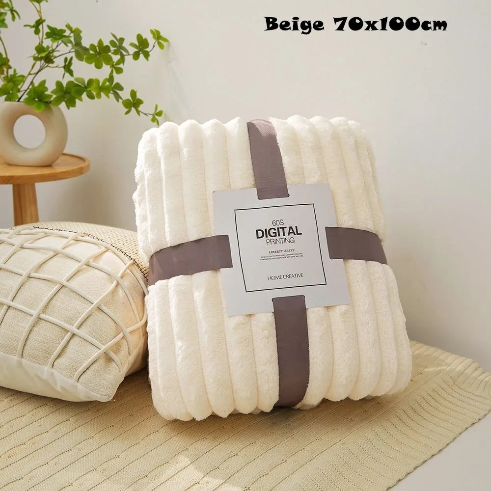 New Double Sided Warm Blanket Skin-Friendly Warm Conditioning Quilt Ultra Soft Solid Color Striped Blankets