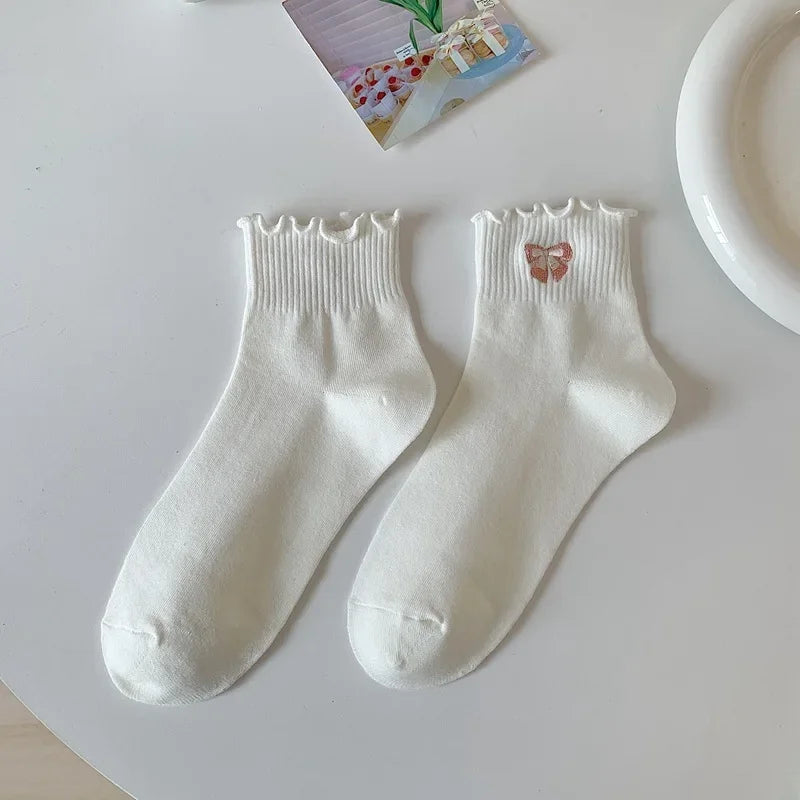 Ruffle Socks Women White Black Frilly Lolita Style Japanese Maiden Cute Kawaii Cotton Harajuku Princess Crew Socks Calcetines