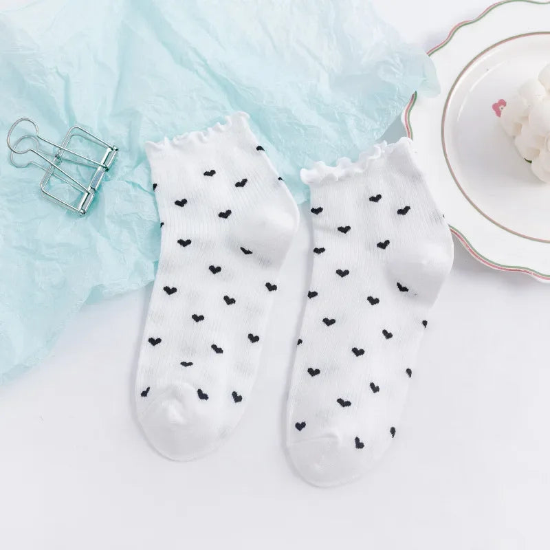 Ruffle Socks Women White Black Frilly Lolita Style Japanese Maiden Cute Kawaii Cotton Harajuku Princess Crew Socks Calcetines