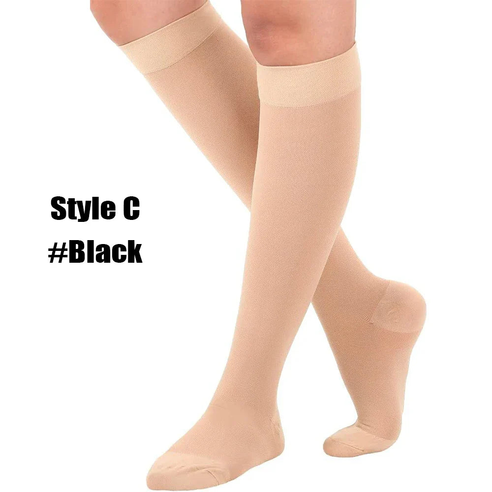 1Pair Sports Calf Compression Socks 20-30 MmHg Knee High Support Stockings Open Toe for Pregnancy, Varicose Veins, Running
