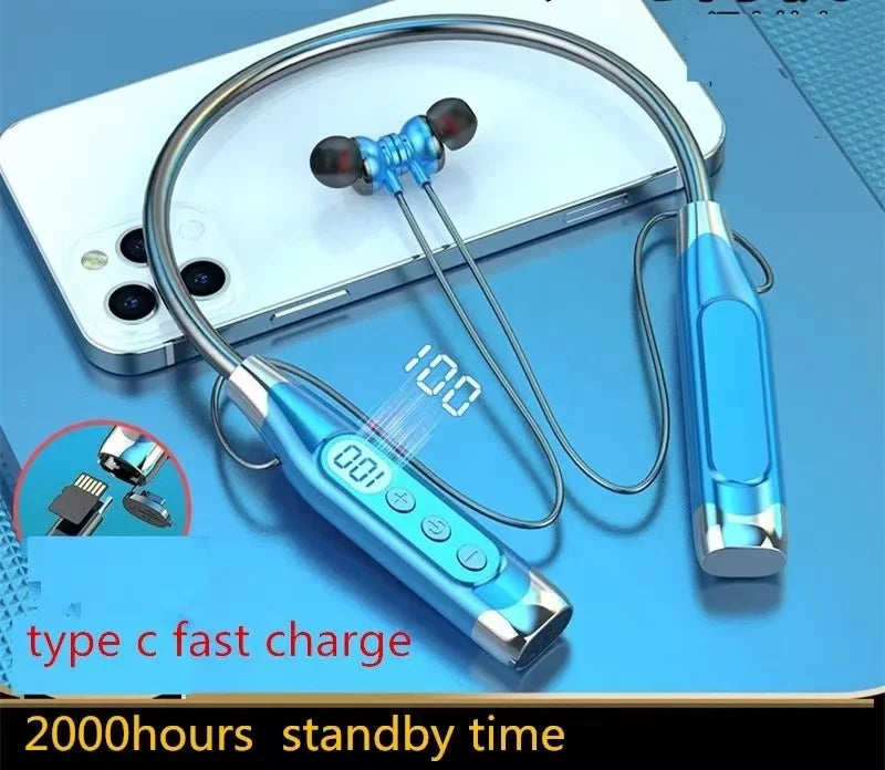 True Stereo Wireless Headphones Bluetooth Neckband Earphones Neckband Magnetic Earbuds LED Display Sports Headset Noise Cancel