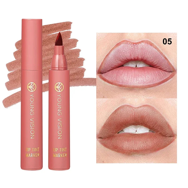 Lip Tint Marker Lip Stain Liquid lipstick with Nude Matte Shades Lip Liner and Stick 2-in-1 Long Wearing and Waterproof