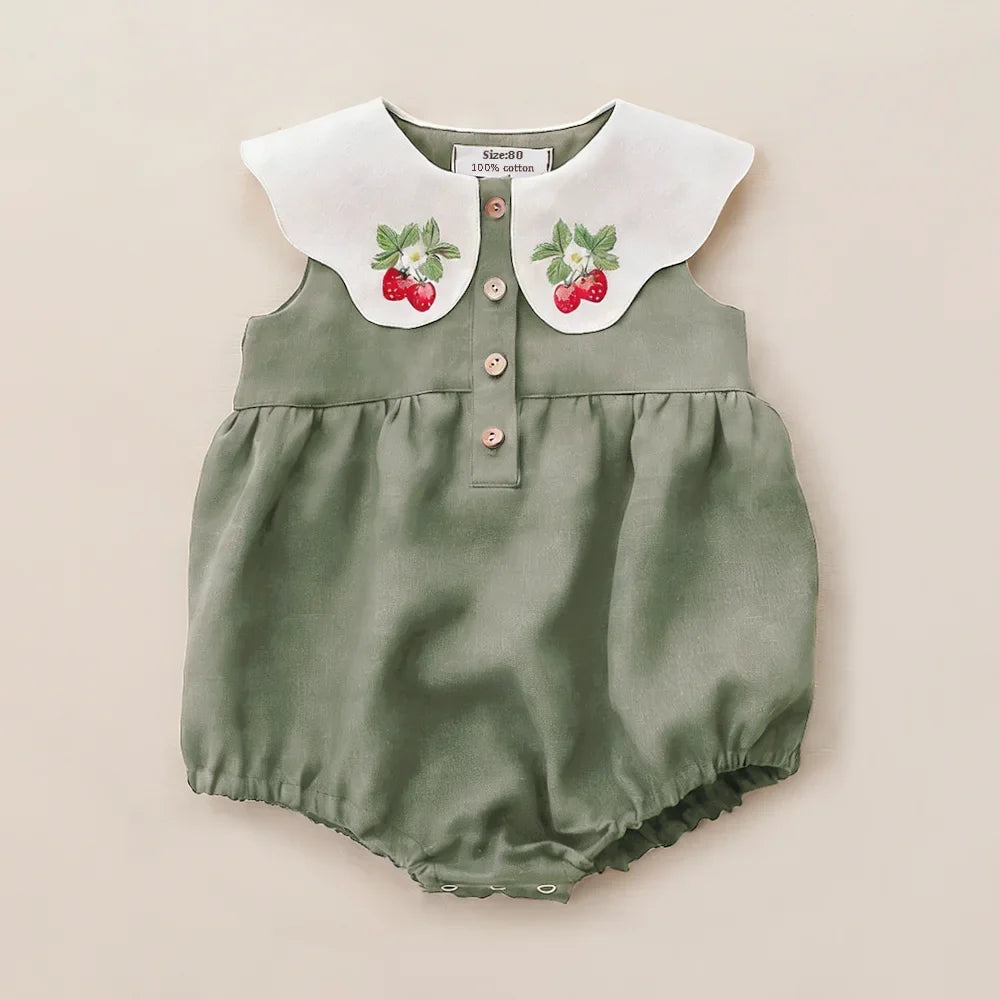 0-2y Baby Girls Clothes Cotton Linen Sleeveless Infant Girl Rompers