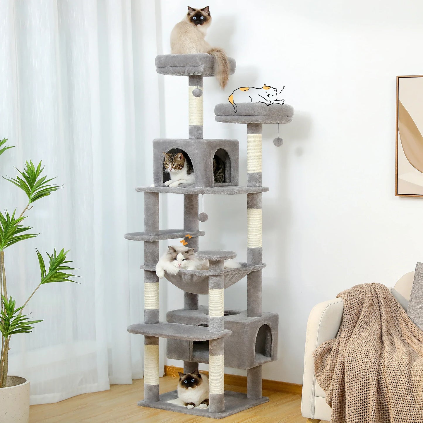 Cat Tree and Tower for Indoor Cats Scratching Posts  Hammock  Perches