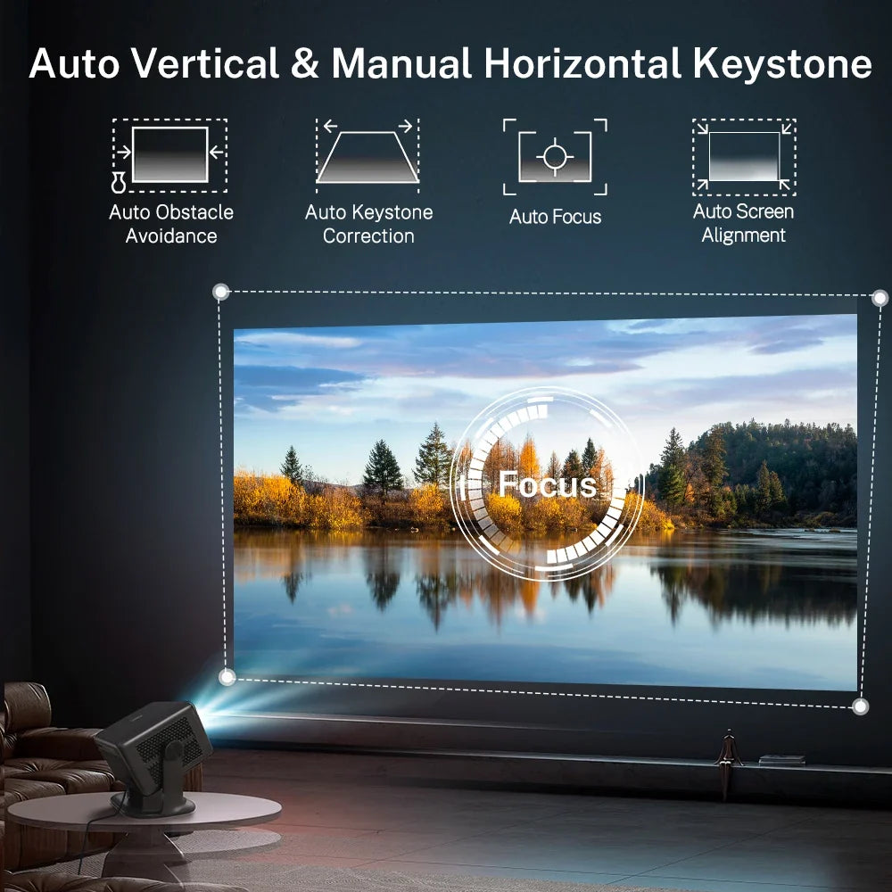 LYNCast  Smart Projector, Native 1080P, 4k Decoding, APP Control, BT5.4, WIFI6, L018, Android14, 270° Rotate Portable, Home Theater, Perfect for TV Series, Movies, Gaming, Anime, Sports, K-Dramas, Concerts, Portable Projecto