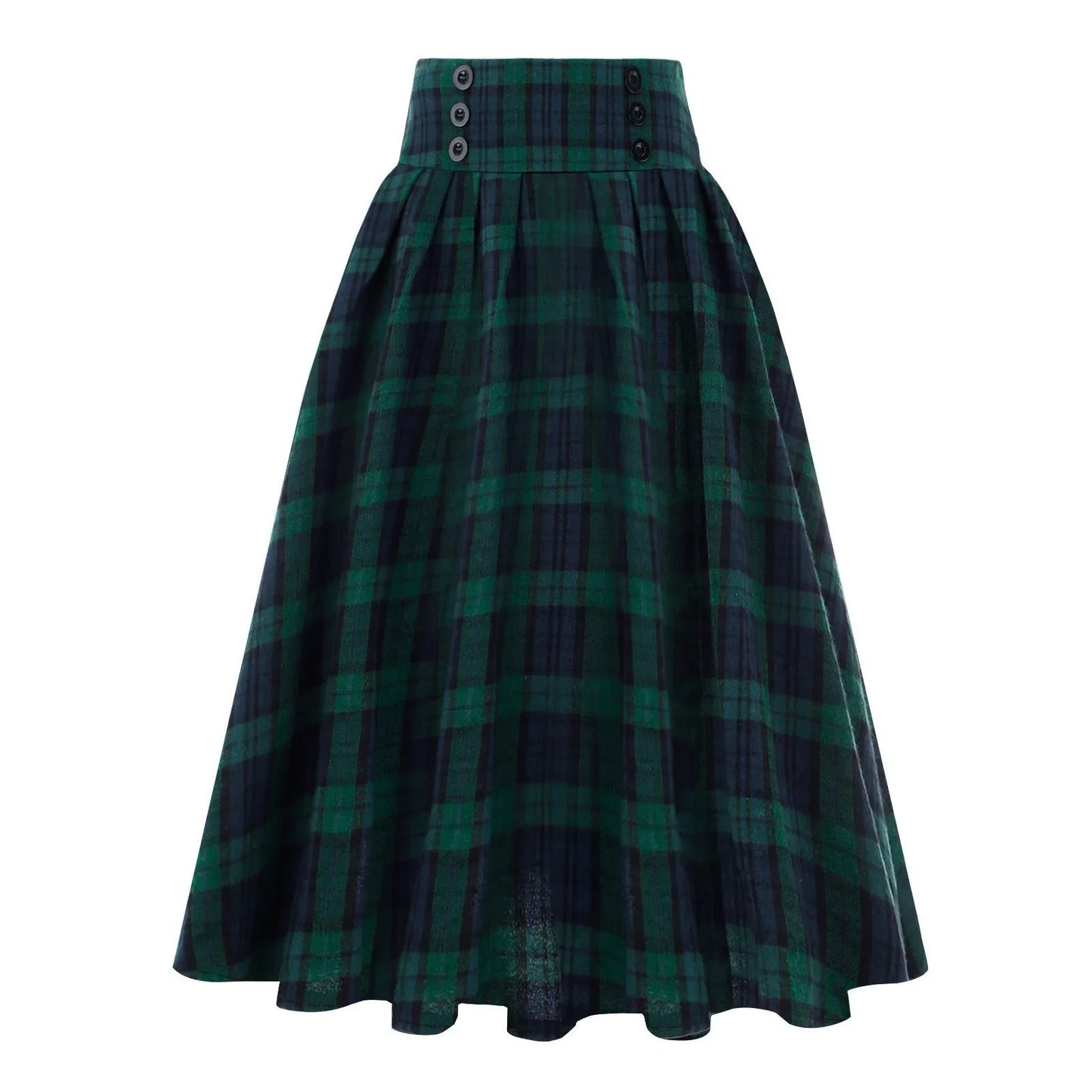 Vintage Women Plaid Skirt Fashion Casual Pockets Vintage High Waist Checked Pleated Skirt Spring Autumn Female Midi Skirts