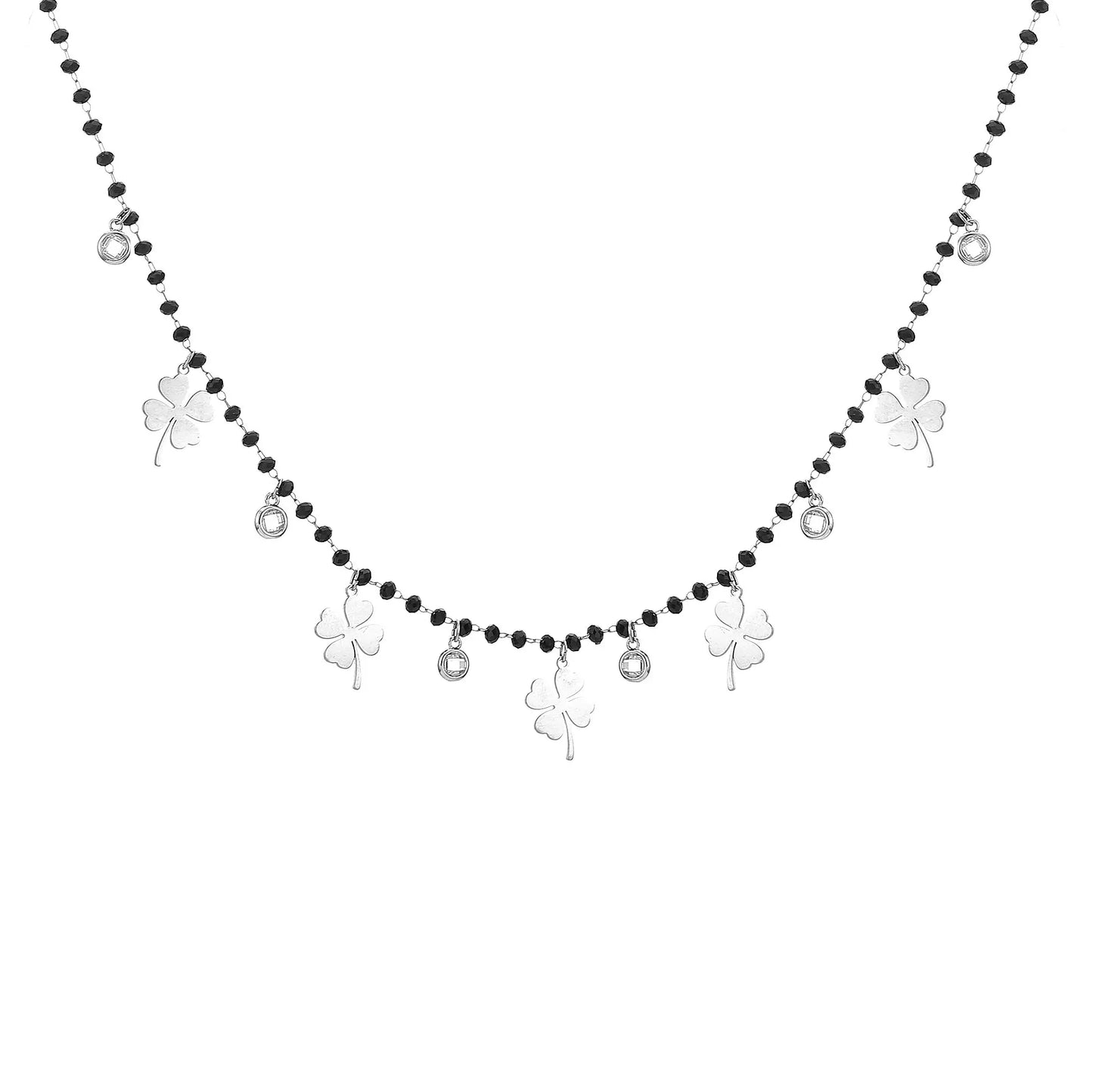 Fashion Double Layer Black Crystal Beads Necklace For Women Stainless Steel Star Choker Necklace Women's Jewelry femme Bijoux