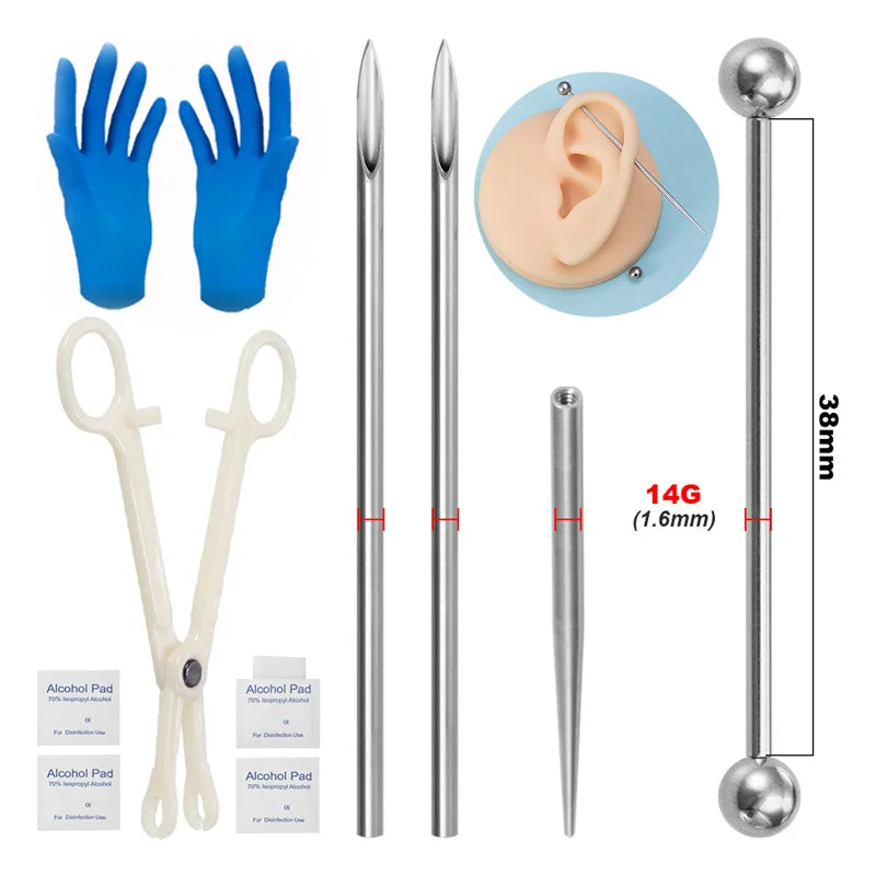 Sterile Body Piercing Tool Kit Surgical Steel Piercing Needles Clamp Pliers Gloves Set Pull Pin Lead Tool Lip Nose Belly Jewelry