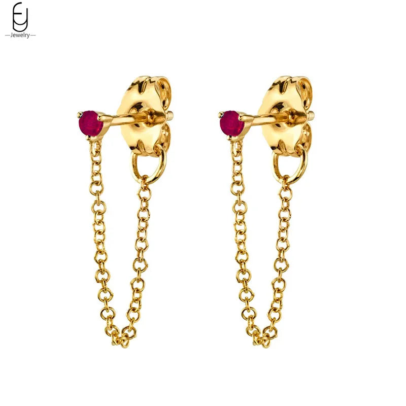 925 Sterling Silver Needle Rose Red Crystal Stud Earrings For Women Water Drop/Heart Pendant Gold Earrings Fashion Jewelry Gifts