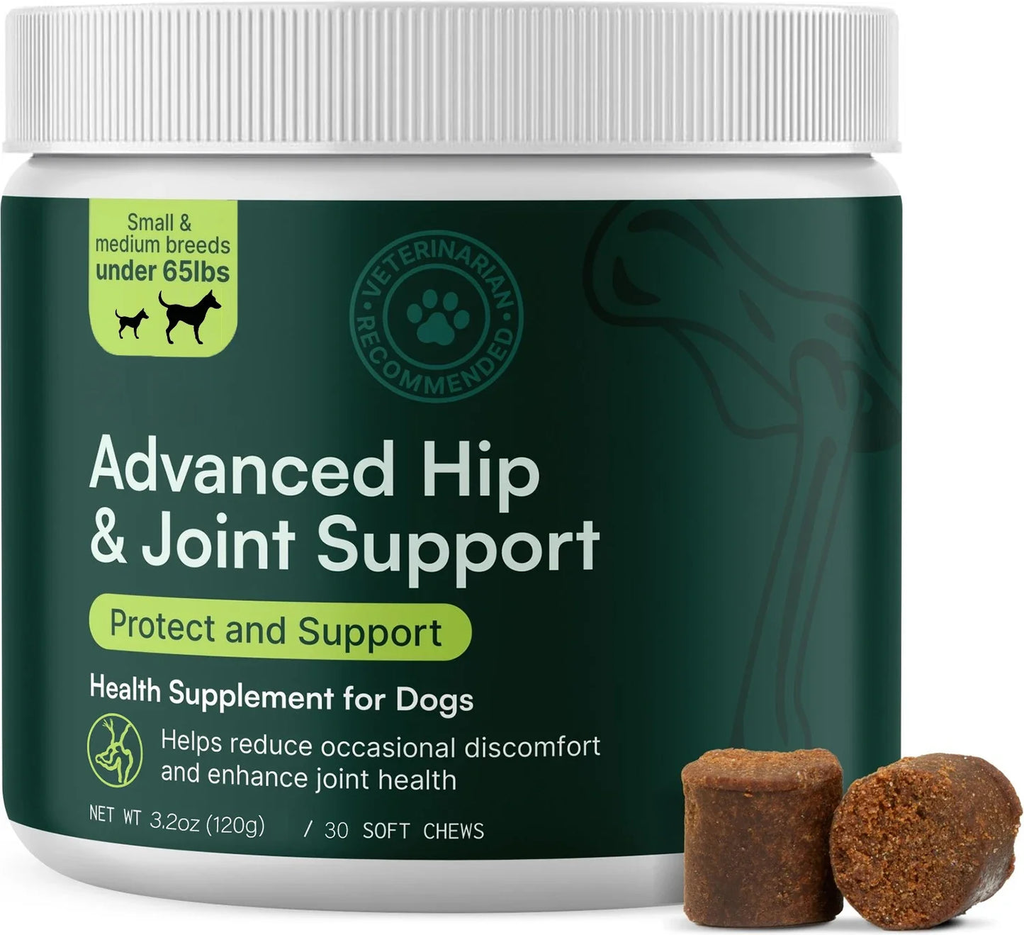 Advanced Dog Hip and Joint Supplement with Glucosamine, Omega 3 & MSM - 60 Pork Flavored Chews for Small and Medium Dog Breeds