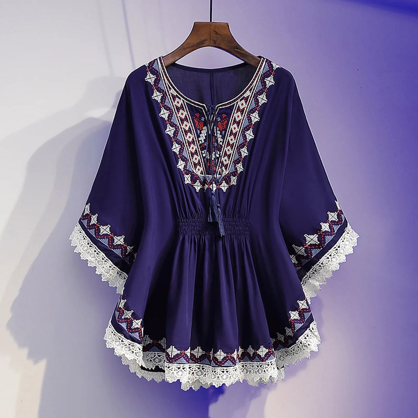 Vintage Printing Loose Top Women'S Tops Bohemian Style T Shirt Showing Thin Mid Length Loose Chic Top Youthful Woman Clothes