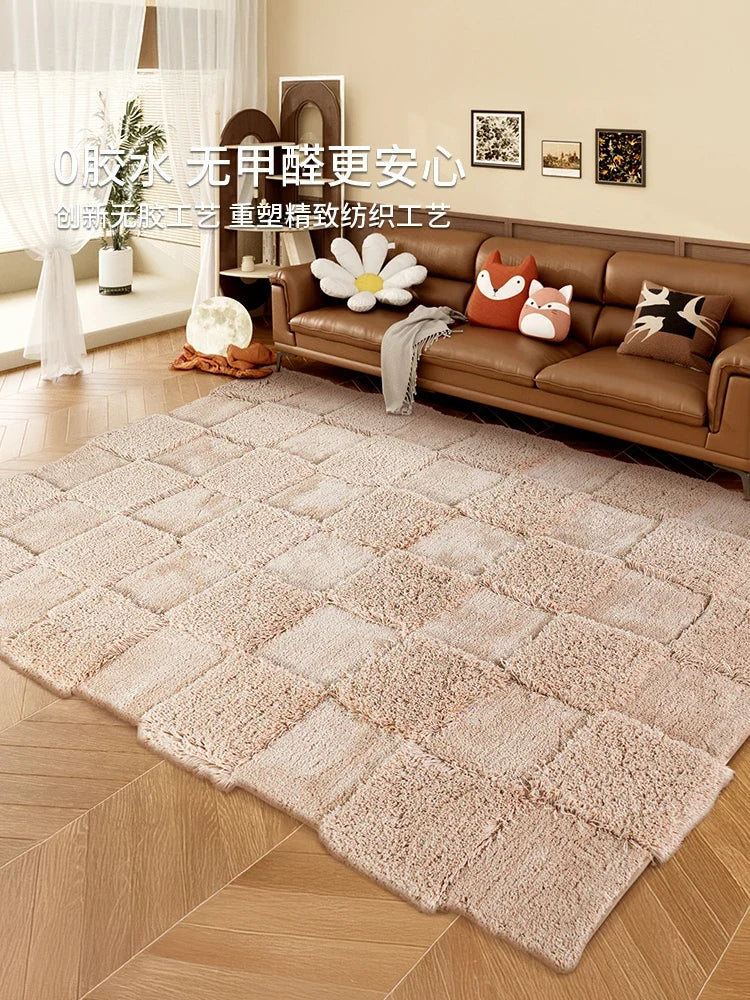 New Simple Cream Style Living Room Carpet Thick Fluffy Soft Bedroom Rug Simple Art Design Girl Room Carpet Decor Winter Warm Mat