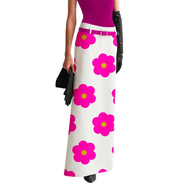 Yeezzi 2023 New Female Korean Fashion Floral Printed Split-Back Long Skirts Summer Casual Small Fresh Straight Skirt For Women