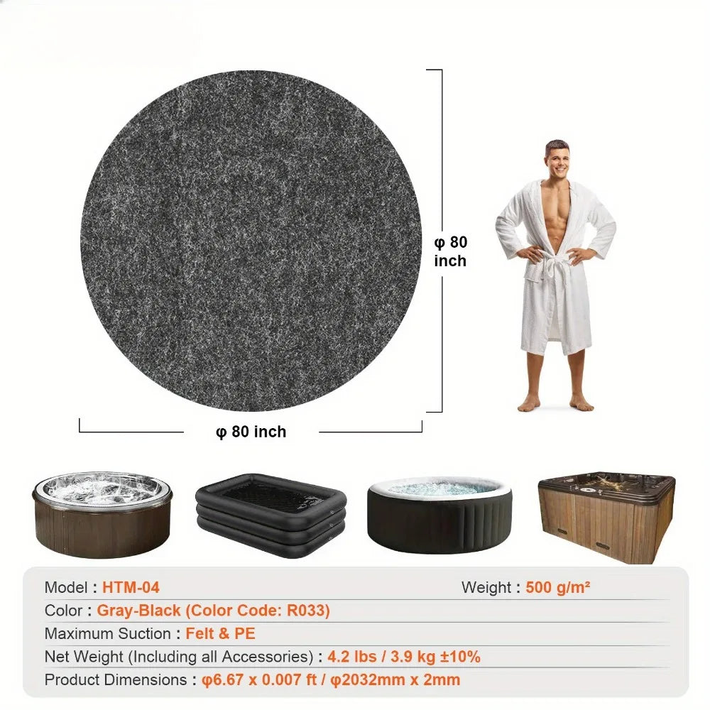 80 "diameter Round Hot Tub Mat, Oversized Inflatable Hot Tub Mat, Absorbent Spa Pool Floor Mat, Reusable Outdoor and Indoor