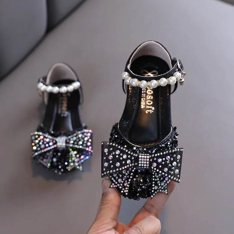 Summer Princess Girls Sandals Sequins Rhinestone Bow Girls Shoes New Baby Perform Prewalker Leather Casual Shoes