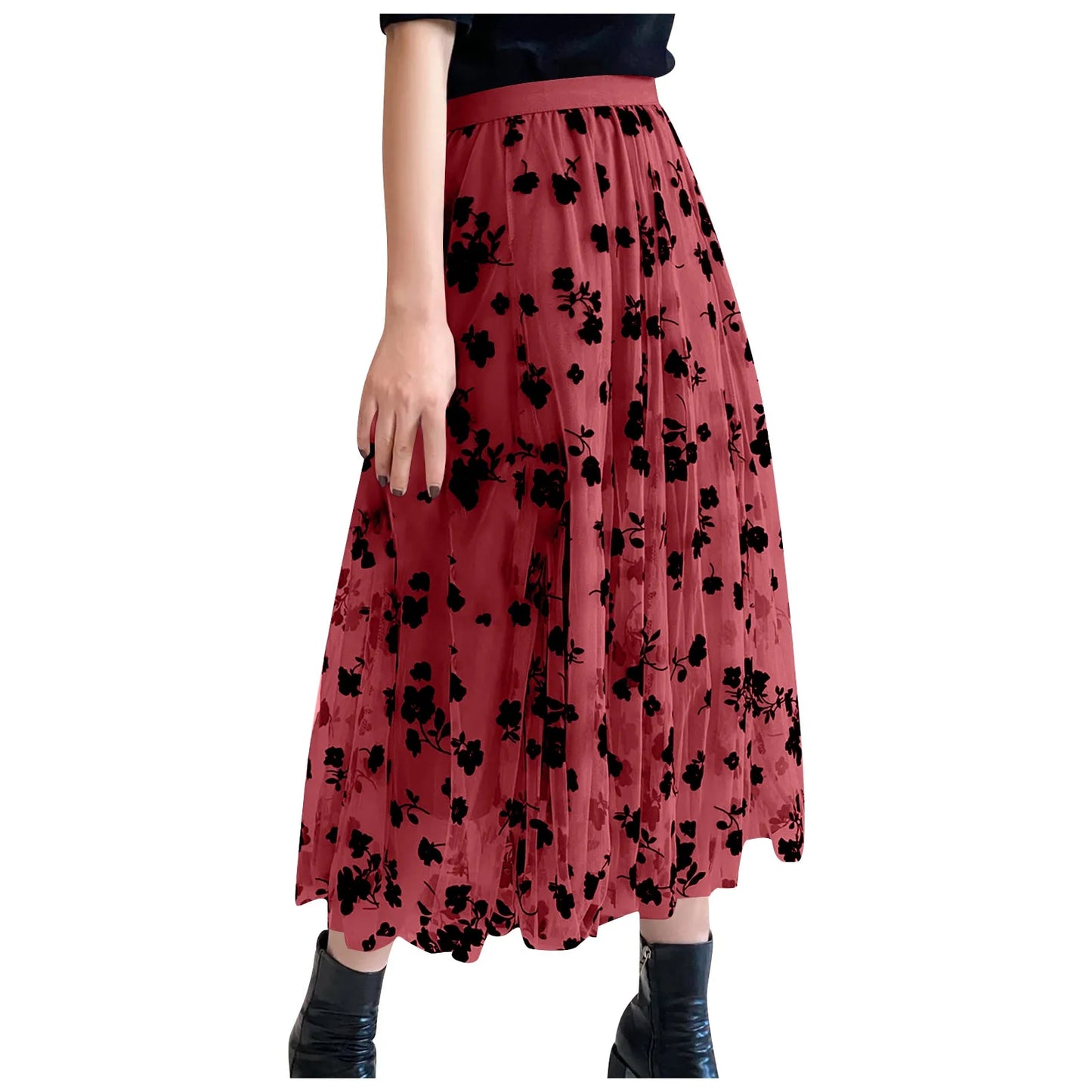 Women Vintage Fashion Floral Printed Flowy A Line Skirt Casual Boho Slim Fit Long Skirt Elegant Chic Summer Mesh Chiffon Skirts