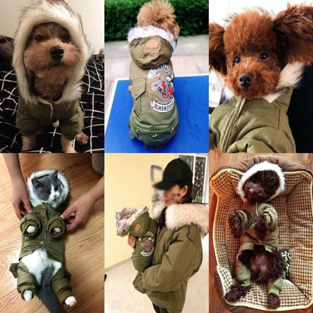 Winter Pet Dog Clothes Warm Dog Hooded Jacket Thicken Coat Jumpsuit for Small Dogs Pet Clothing For French Bulldog Puppy Outfits