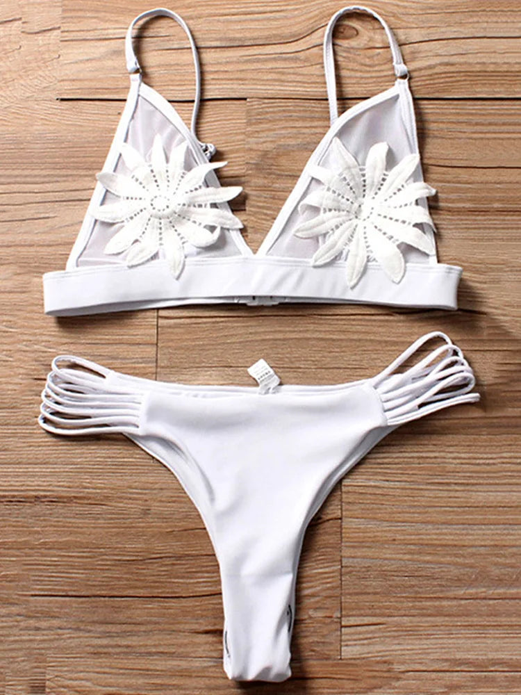Sexy 3D Floral White Bikini 2024 Women Bikinis Female Brazilian Swimwear Two pieces Swimsuit Bikini Set Bathing Suit Swim Lady