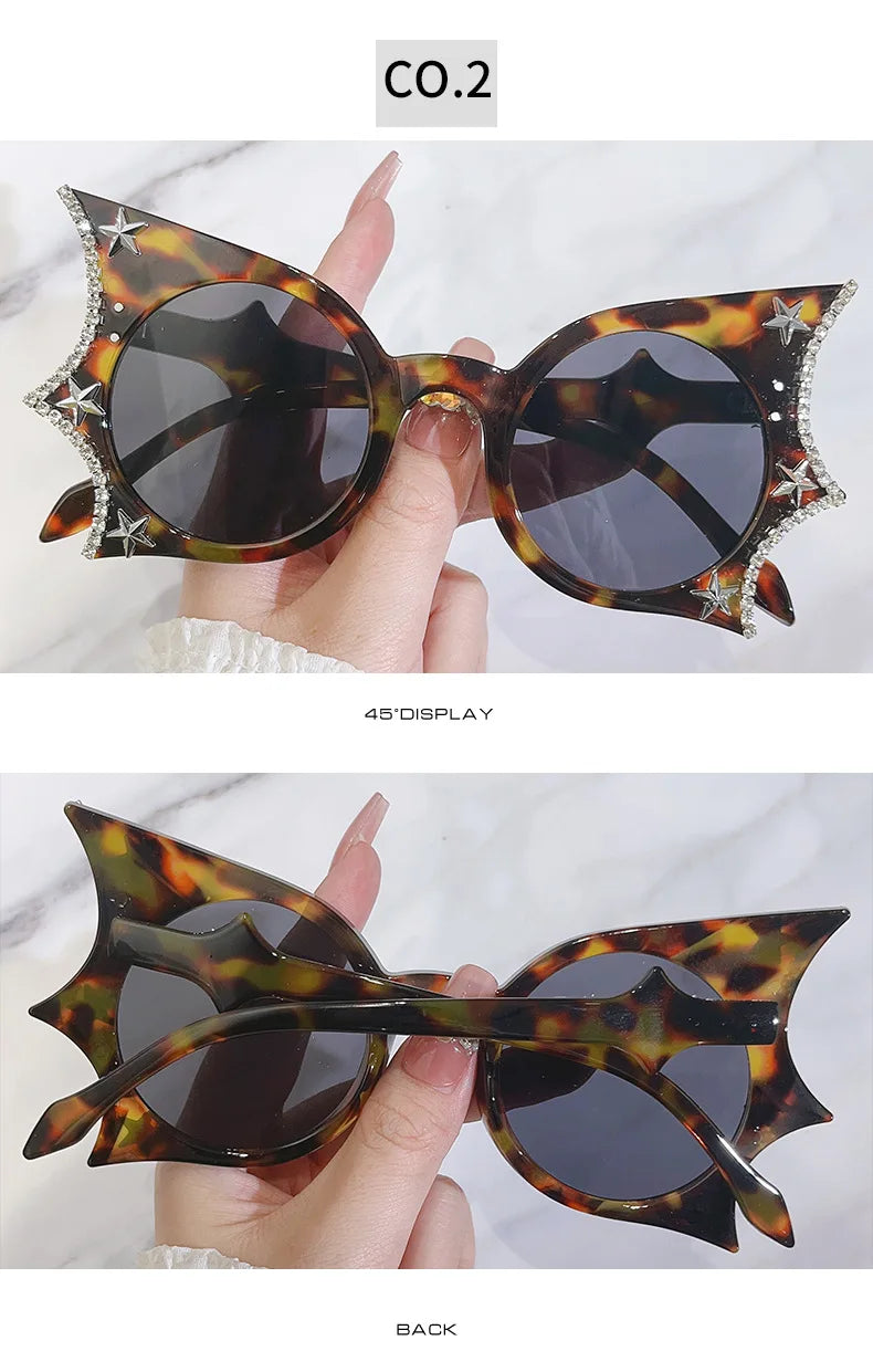 Diamonds Steampunk Sunglasses Women Men Luxury Brand Designer Bat Sun Glasses Trends Punk Rhinestone Shades Eyewear UV400 Oculos