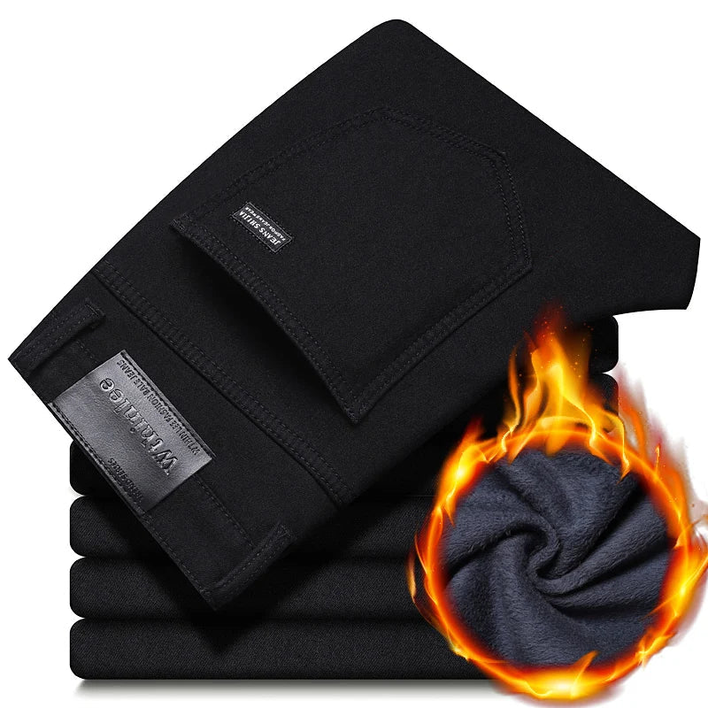 New Men Pure Black Slim Jeans, Elastic Pants Business Fashion Leisure Denim Pants.
