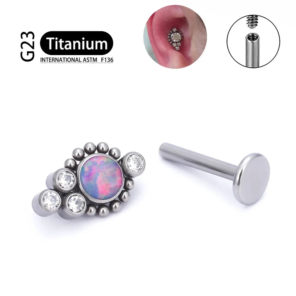 G23 Titanium ASTM F136 Cartilage Ear Studs Zircon Opal Agate Labret Lip Tragus Christmas Gift Piercing Jewelry For Women
