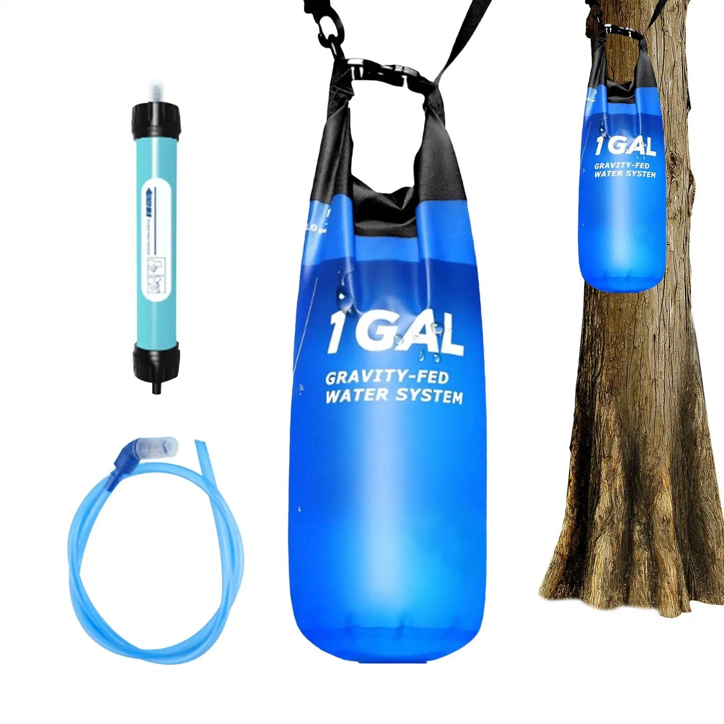 Camping Gravitys Water Bag With Water Filter And Hose Folding Water Filter Straw Water Bag Filtering Bucket Bag Survival Gear