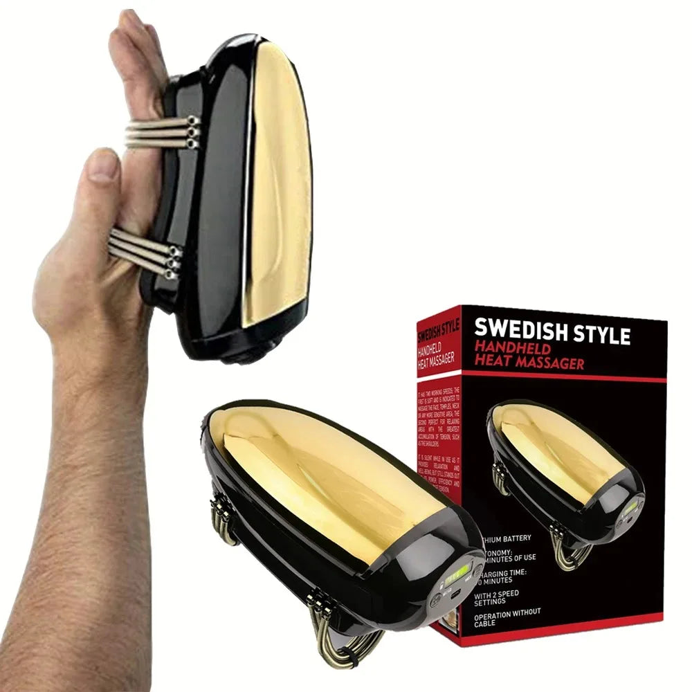 Professional Cordless Metal Handheld Heat Massager Men's Barberology Massager USB Charge Vibration Head Massage 2 Massage Nodes