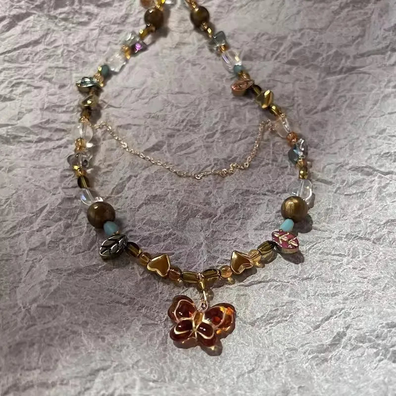 Boho Natural Tiger Eye Stone Beaded Necklace Set Multi Color Glass